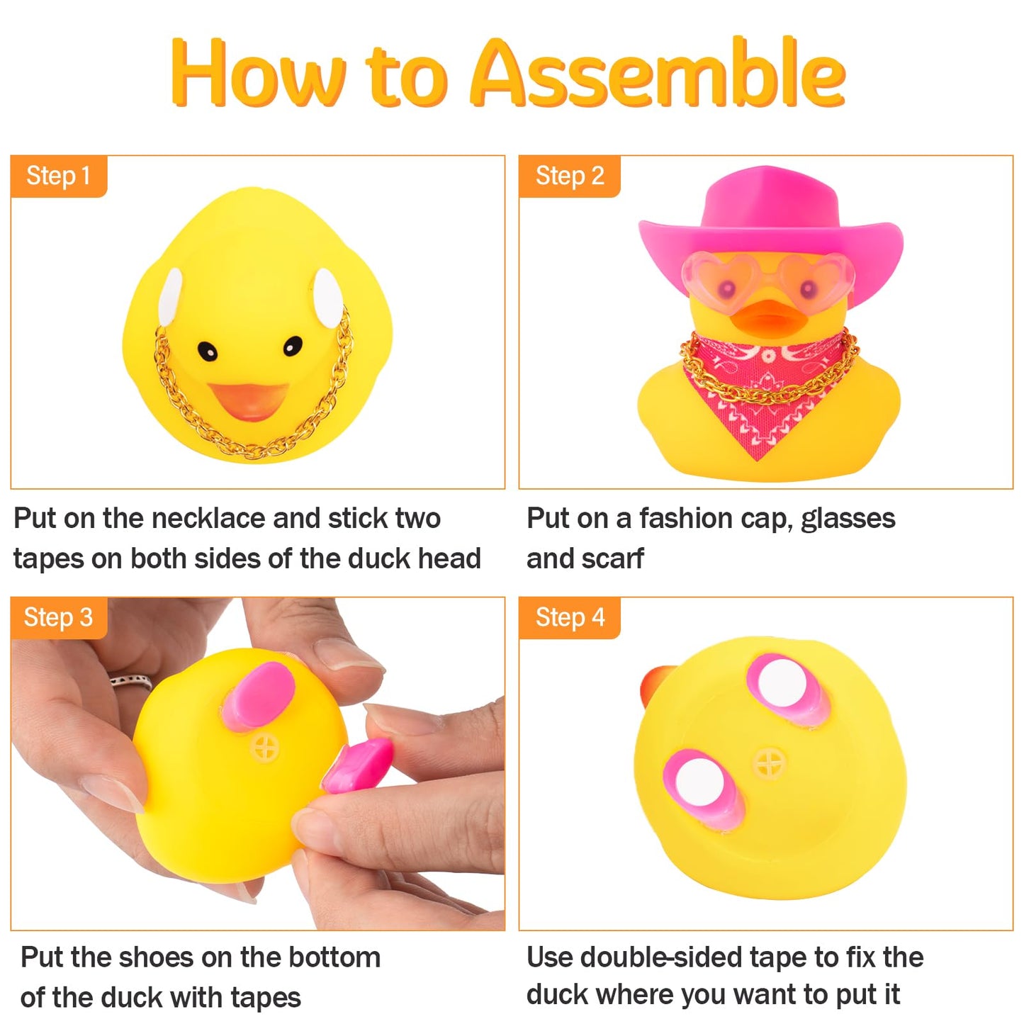wonuu Cute Ducky in Shoes, Car Dashboard Decorations Pink Cowboy Hat Rubber Ducks, Duck for Car Ornament Accessories with Hat, G