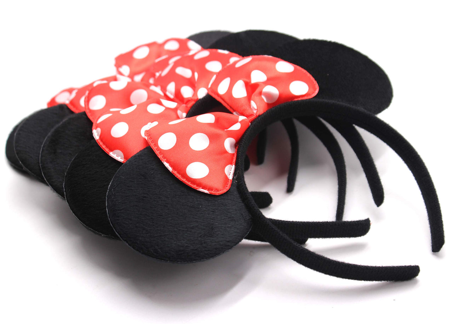 SPADORIVE 20 Pcs Red Bow Party Favor Ears Headband for Boy Girl Birthday Party Celebration, Black Red Bow