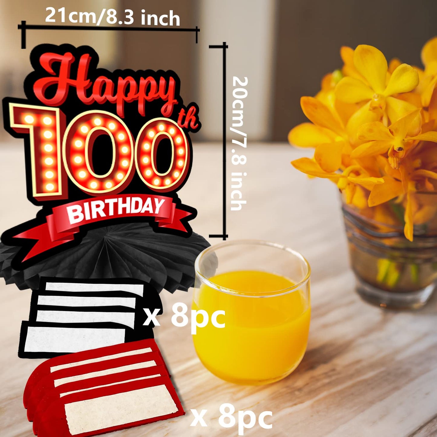 Happy 100Th Birthday Red And Black Table Honeycomb Centerpieces Balloons Theme Decor Table Decorations Table Toppers For Girls Women Princess 100 Years Old Birthday Party Bday Supplies Background Gold
