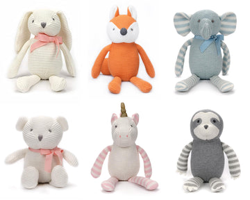 Fluffyfun Organic Baby Toys Assorted Stuffed Animals Bulk (6.5''-7.1'' 6Pcs/Set)