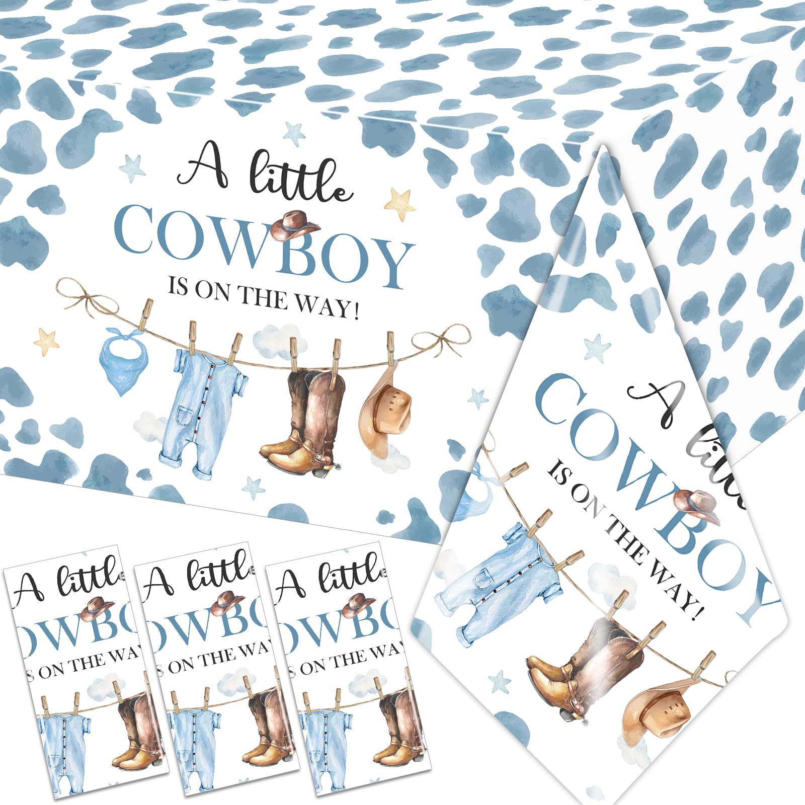 Pymurod Little Cowboy Baby Shower Decorations-3Pcs Western Cowboy Tablecloth Little Cowboy Table Cover For Cowboys Western Theme