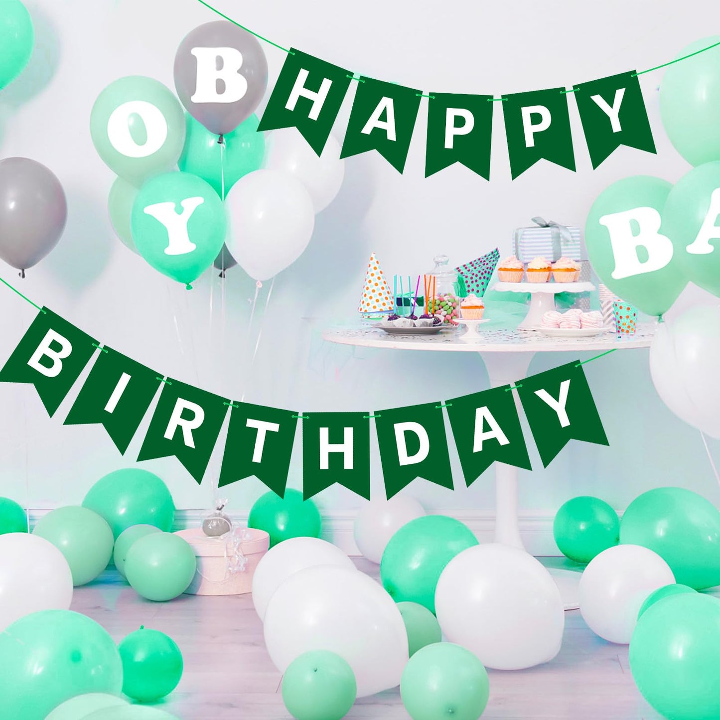Waenerec Dark Green Happy Birthday Banner Sign Birthday Bunting Banner Garland For Kids Girl Woman Birthday Tea Party Decorations Bunting Flag Birthday Party Supplies