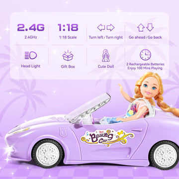 HapKid Purple Remote Control Car for Girls, 1:18 Scale RC Cars with LED Light, 2.4 GHZ Purple Truck Toy with 100 Min Long-Lastin
