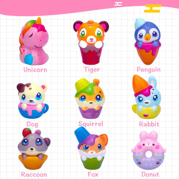Pokonboy 20 Pack Jumbo Squishies Keychain, Cream Scented Slow Rising Squeeze Toys Unicorn Donut Animal Stress Relief Toys Easter Basket Stuffers Birthday Party Favor For Boys And Girls Age 3+