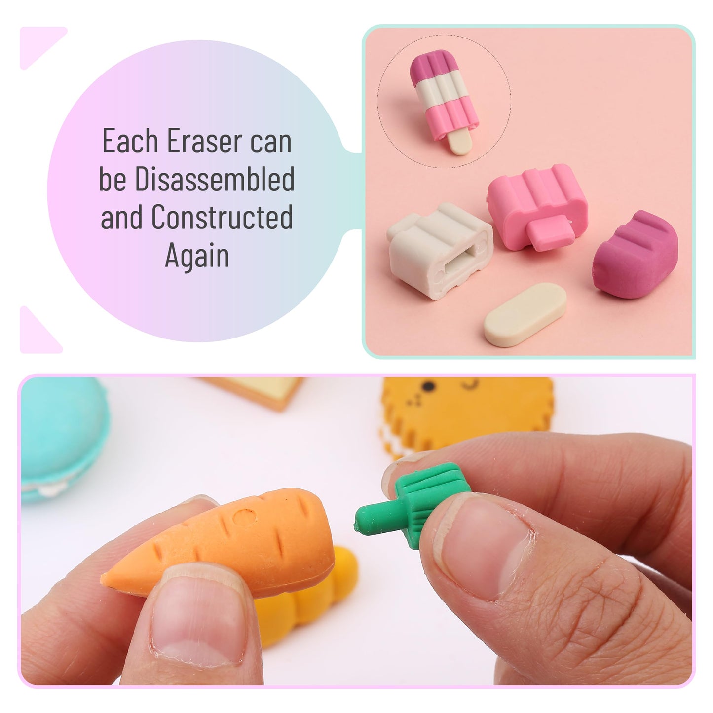 Mr. Pen- Food Erasers, 30Pcs, Take Apart Erasers, Fun Eraser for Kids, Food Eraser for Kids