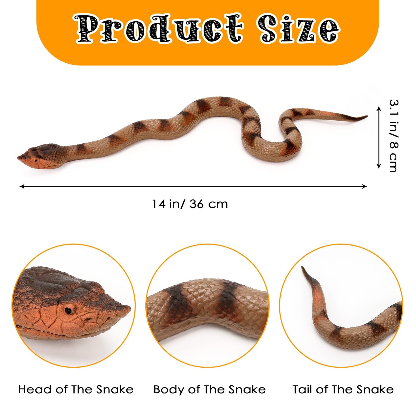 HFATMOS 2 Pcs Realistic Rubber Snakes, Plastic Snakes, Prank Snake Toys for Party, Tricking People, Kids Playing, Garden Props D