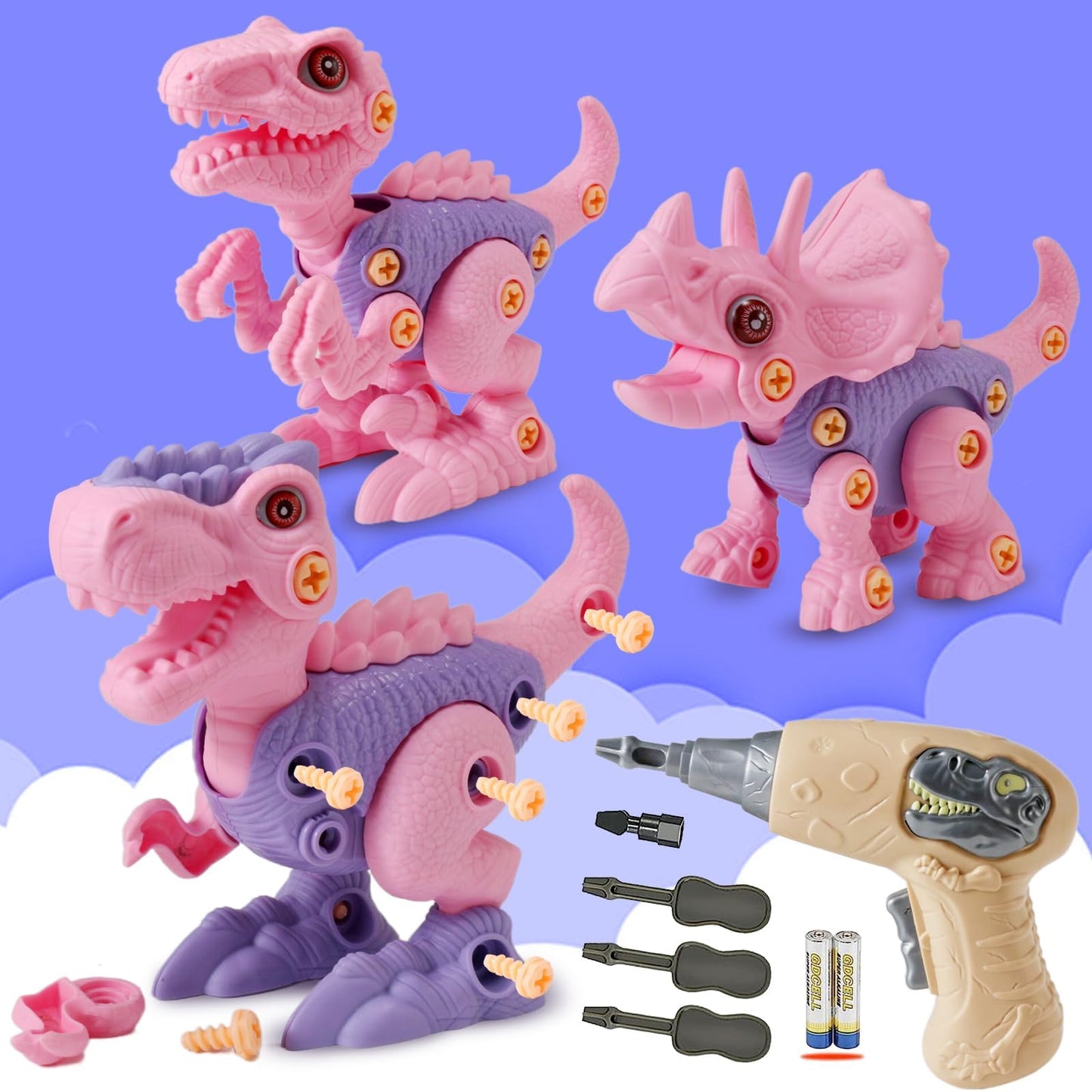 FREE TO FLY Take Apart Dinosaur Play Set - Pink Educational Toys for Girls 3-8, Plastic, Model RS009-4, Perfect for STEM Learning and Sensory Play