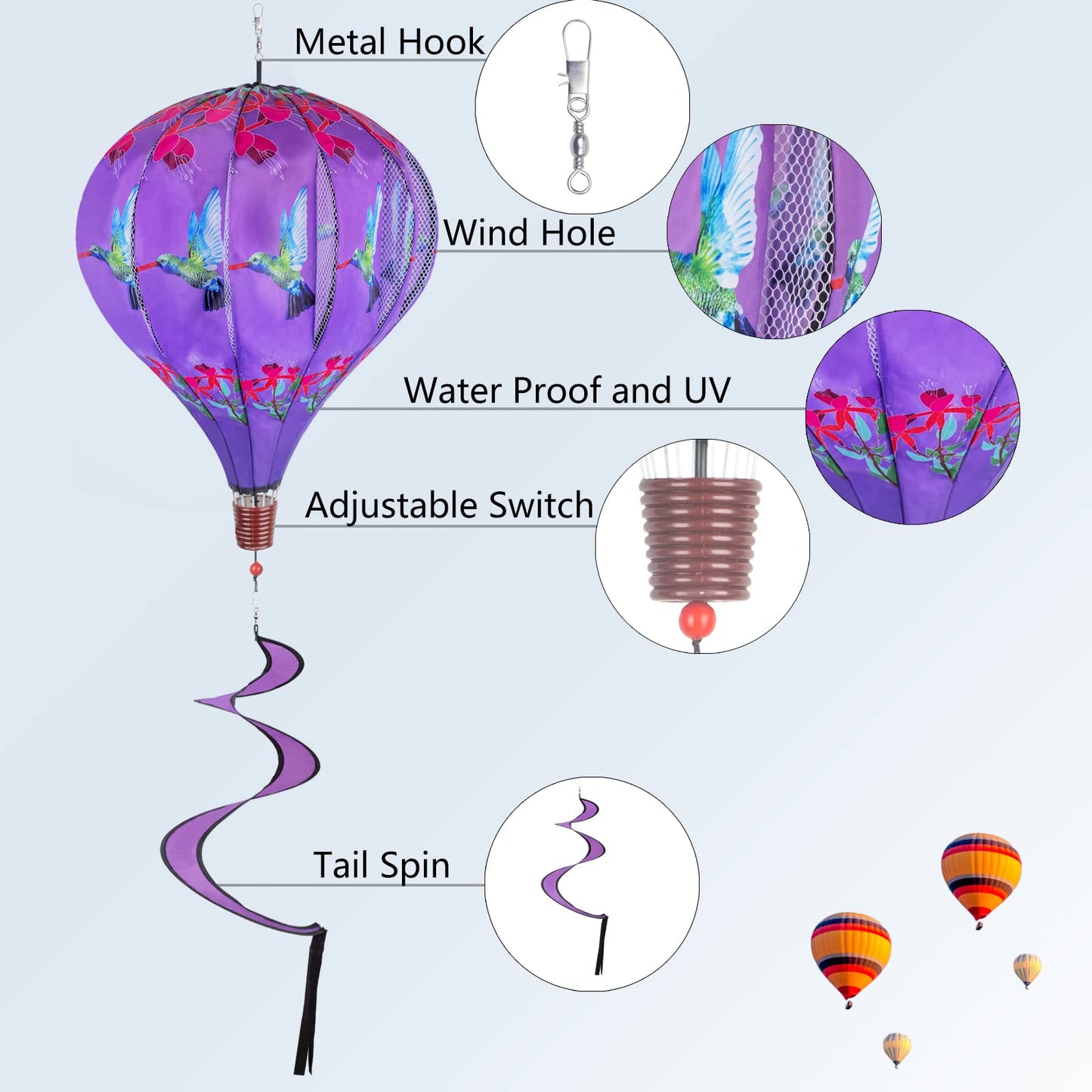 2Pack Hot Air Balloon Wind Spinner Garden Windmills And Spinners Decorations Large Outdoor Hanging Decor Lawn Yard Windsock Orna