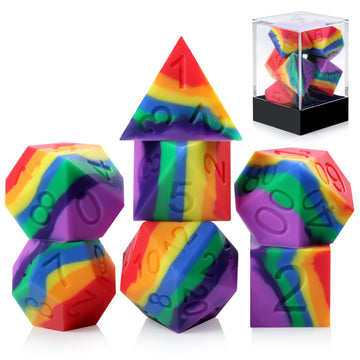 Silicone DND Dice Set, DNDND 7PCS Silicone Squishy Rubber D&D Dice with Clear Plastic Display Case for Dungeons and Dragons Role