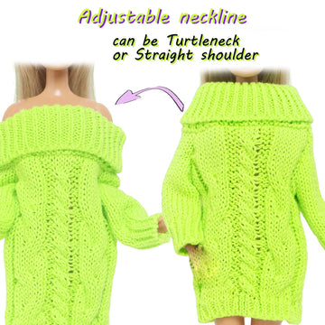 Bjdbus Winter Turtleneck Sweater Clothes For 11.5 Inch Girl Doll Accessories (Fluorescent Green)