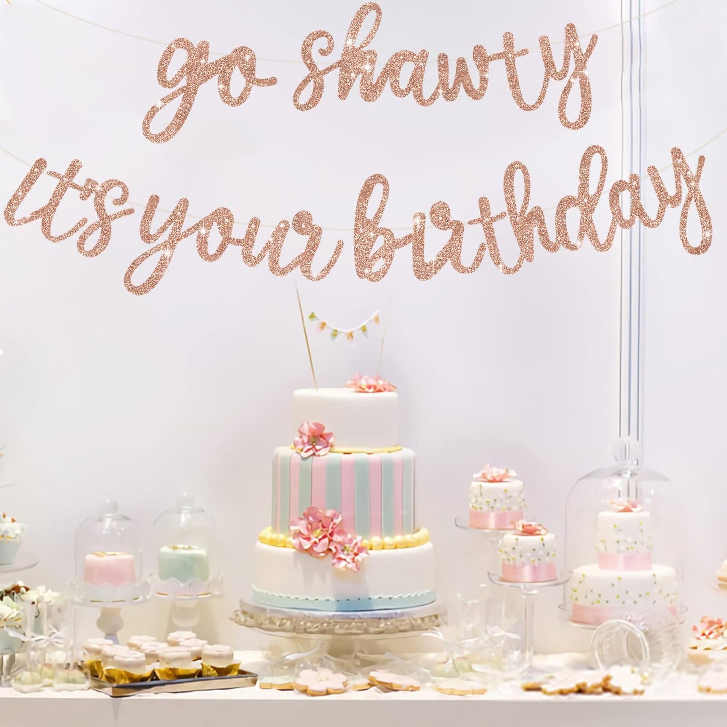 Beishida Rose Gold Go Shawty It'S Your Birthday Banner - No Diy - Hip Hop Theme Glitter Happy Birthday Banner - Pre-Strung - Ros