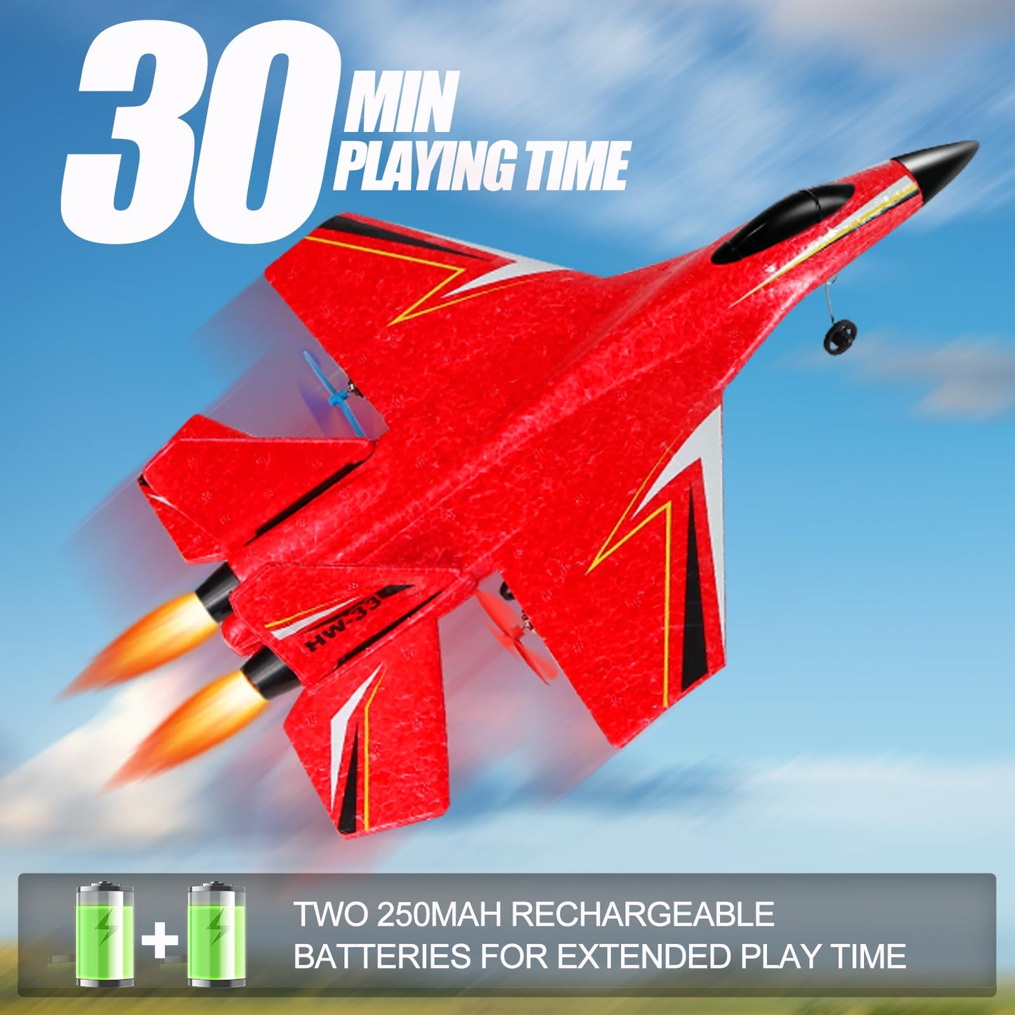 Crohorizon Rc Plane For Kids 12 Years And Up,2Ch Red Flying Fighter Plane,Foam Remote Control Airplane For Boys Girls With 2 Bat