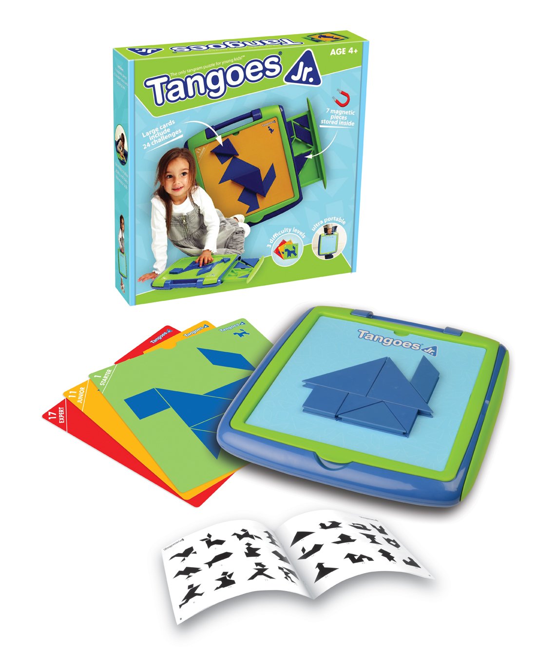 Tangoes Jr. Skill-Building Preschool Tangram Game with Kid-Friendly Portable Carry-Case Featuring 120 Challenges for Ages 4+