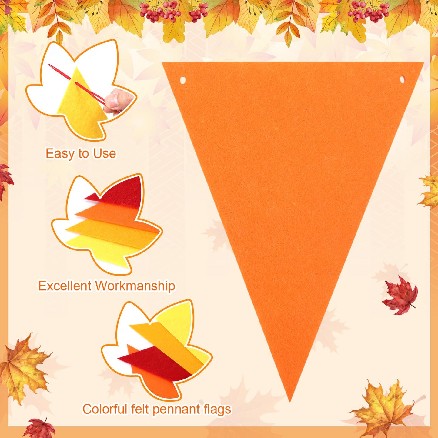 Jetec 5 Pieces 41 Feet Fall Pennant Banner Autumn Decoration Yellow Orange and Red Felt Triangle Flags Bunting Banners for Fall