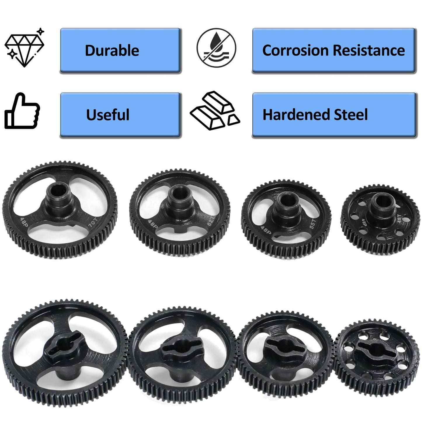 Qloi-Leue Spur Gear 48T 55T 62T 70T 48P Hardened Steel Gears For Traxxas 1/10 Ford Bronco 4-Tec 2.0/4-Tec 3.0 Upgrade Parts (48T