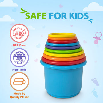KIDSTHRILL Rainbow Colors Baby Stacking Cups for Toddlers  Tall Baby Stacking Toys Nesting Cups  Drain Holes for Bath Toys  Educational & Motor Skills Sorting & Nesting for 1 2 3 Years Old