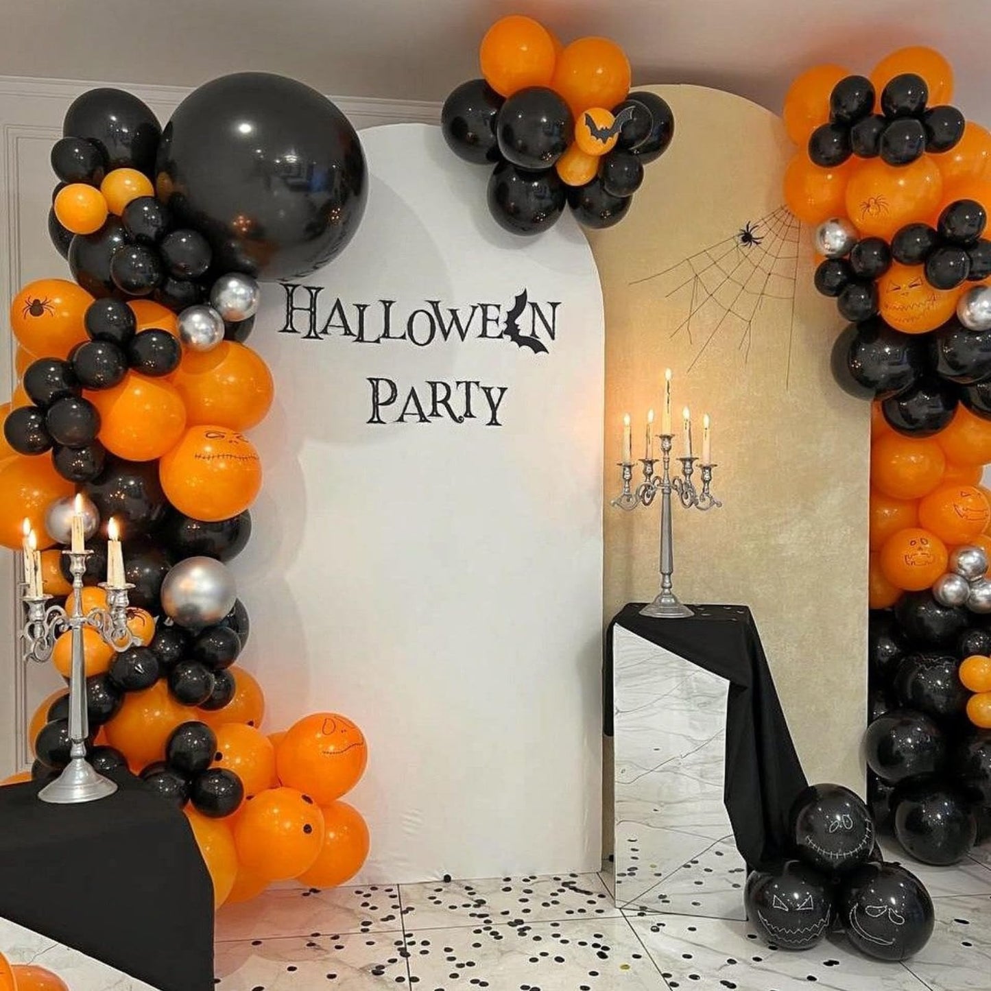 Paready Black Orange Balloons, 30Pcs Halloween Party Balloons 12 Inch Orange Black Confetti Balloons Matte Halloween Latex Ballo