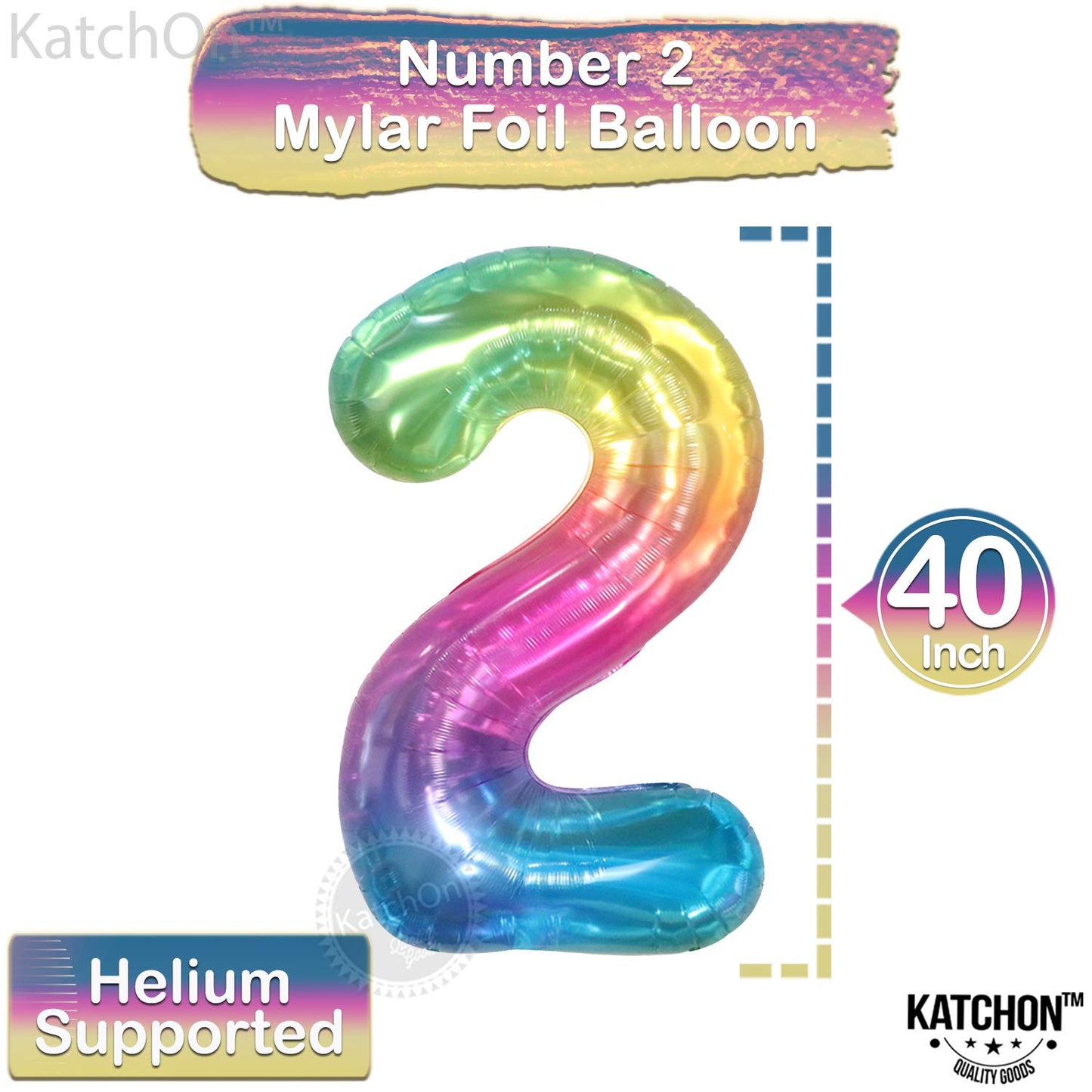 KatchOn Giant Rainbow Number 2 Balloon - 40 Inch Foil Birthday Balloon for 2nd Birthday Decorations, Color: Number 2 Jelly