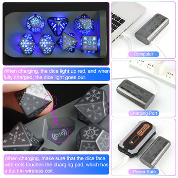 EXCECAR Wireless Charging DND Dice Set, Light Up Dice, Rechargable LED Dice, 7pcs D&D Dice, Polyhedral Dice Set for RPG Role Pla