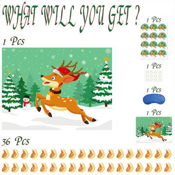Morcheiong Pin The Tail On The Deer Christmas Game With 36 Tails, Christmas Party Favors Activities Supplies Decorations For Kids