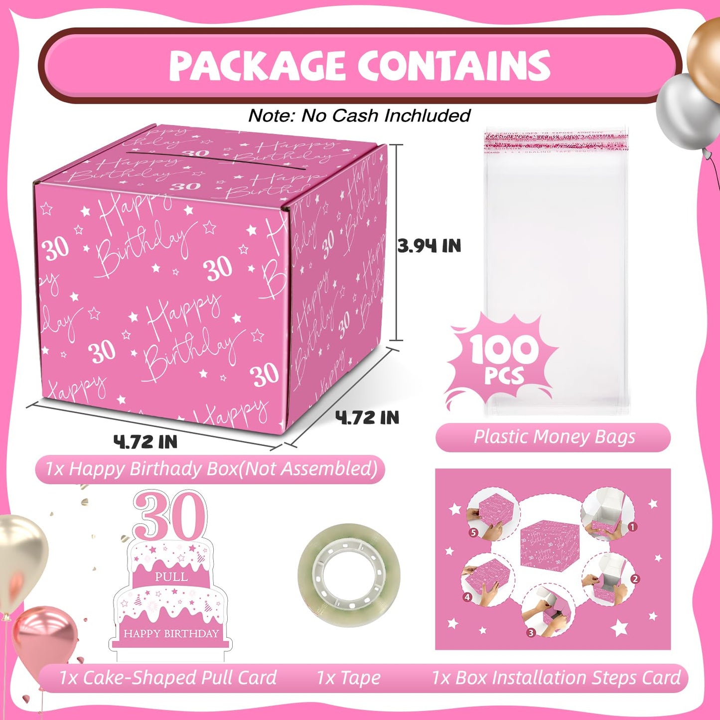 Wenmthg Happy 30Th Birthday Money Box For Cash Gift Pull - 30Th Birthday Gifts For Girls Boys - 30Th Birthday Surprise Gift Box