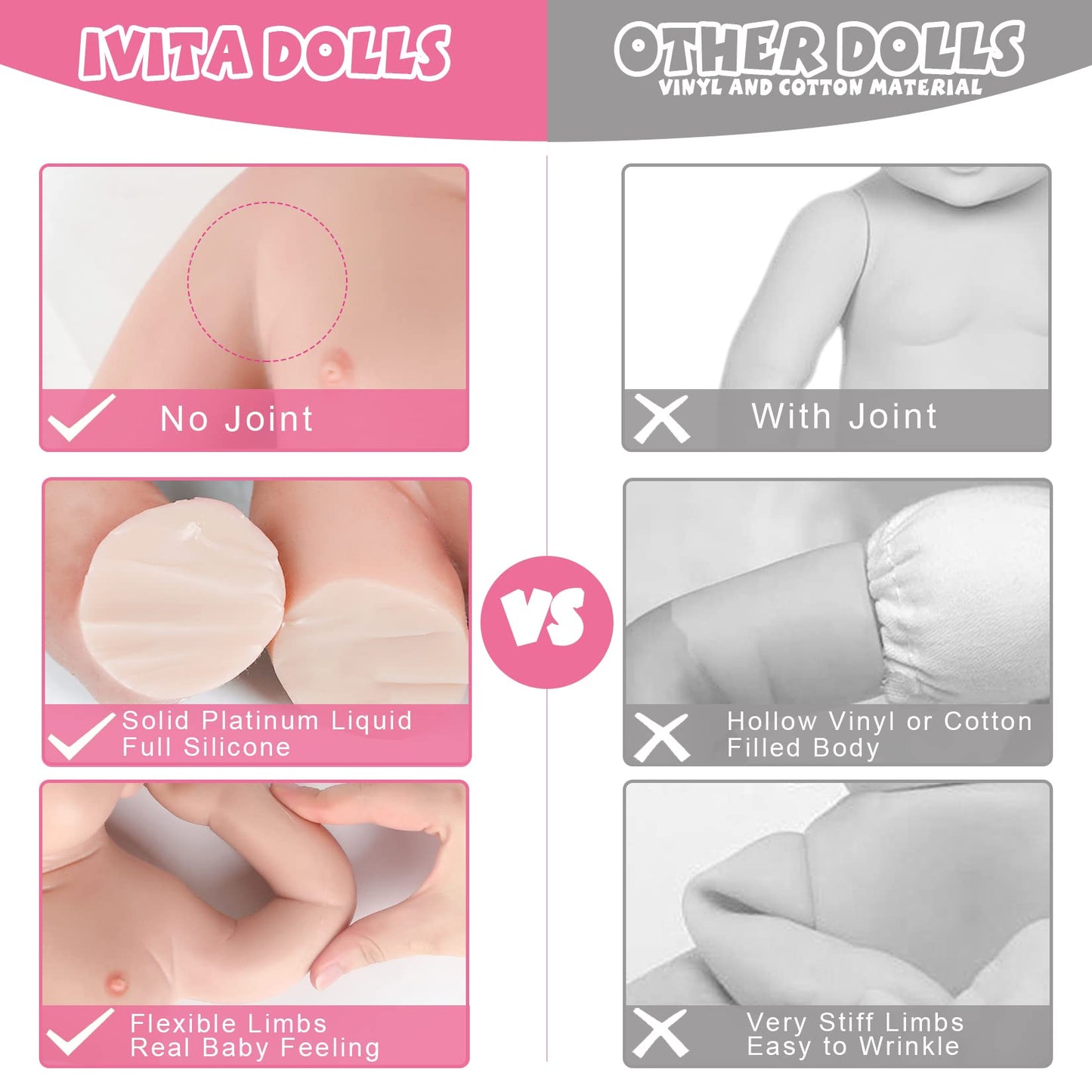 Ivita 18 Inch Full Body Silicone Baby Dolls,Not Vinyl Dolls,Real Full Silicone Reborn Baby Dolls, Soft Newborn Baby Dolls - Girl