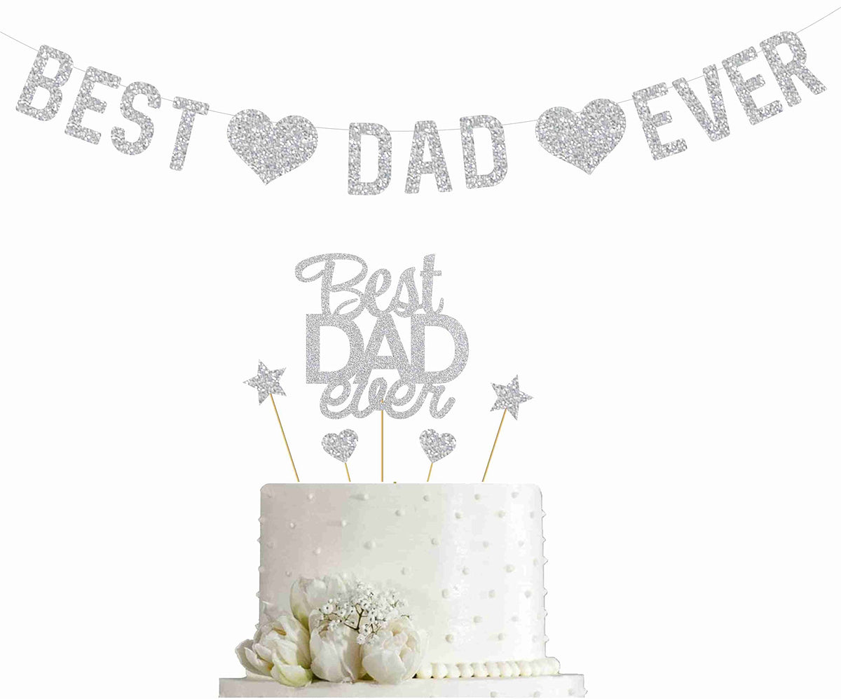Svm Craft Silver Best Dad Ever Cake Topper And BannerFathers Day Cupcake Toppers