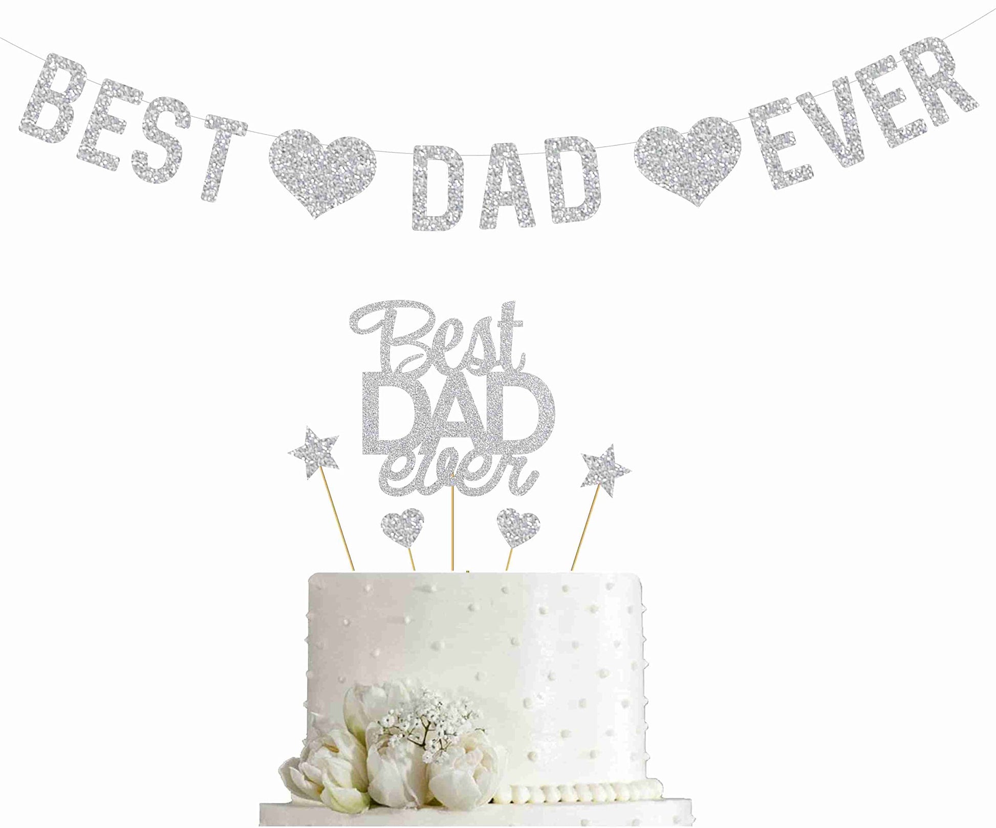Svm Craft Silver Best Dad Ever Cake Topper And BannerFathers Day Cupcake Toppers