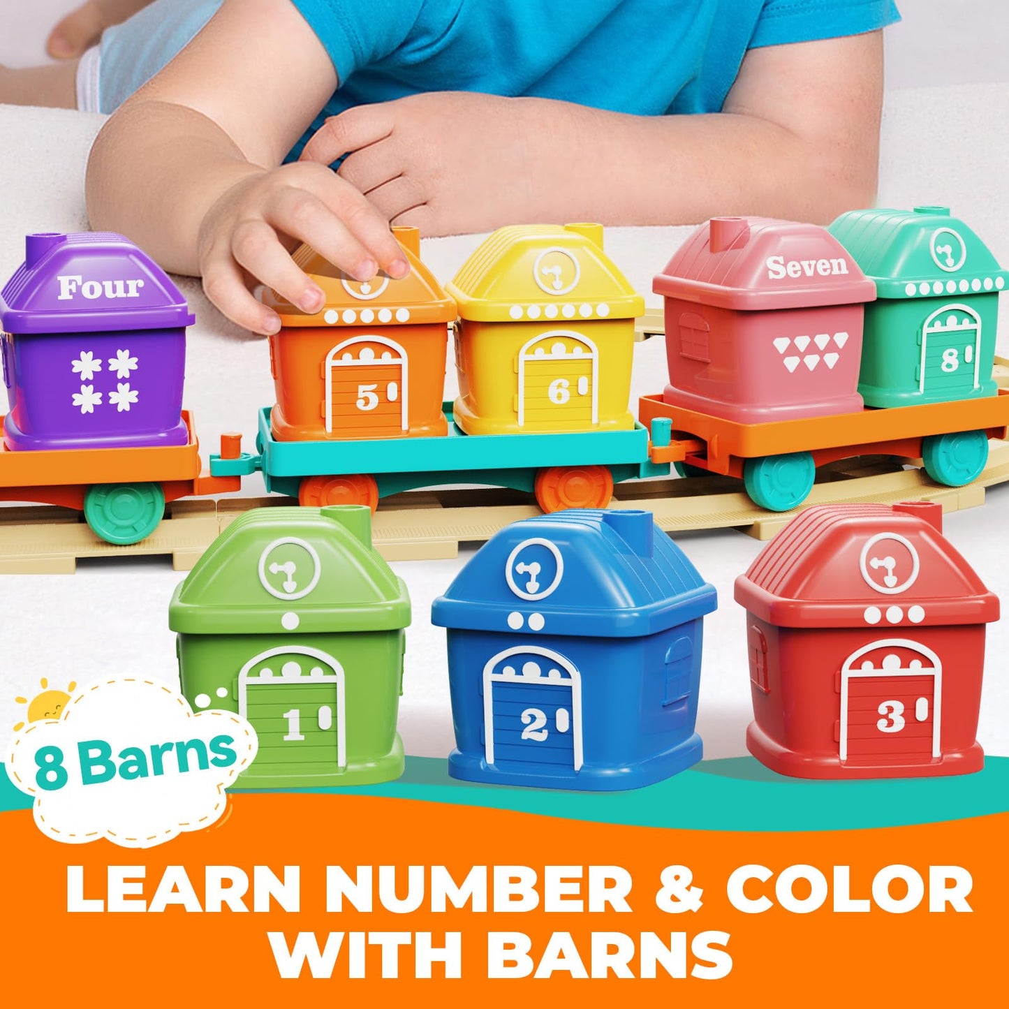 Train Set for Toddlers 2-4  Toddler Toys for 1 2 3 Year Old Boy Girl  Electric Train Set with Music  Light  Tracks  8 Animals & 8 Barns  Learning Toy for 1 2 3 Year Old  Birthday Gift for Boy Girl