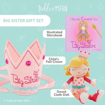 Tickle & Main Big Sister Gift Set - 3 Pcs Includes Book, Doll, Crown - Pink Educational & Engaging for Little Girls
