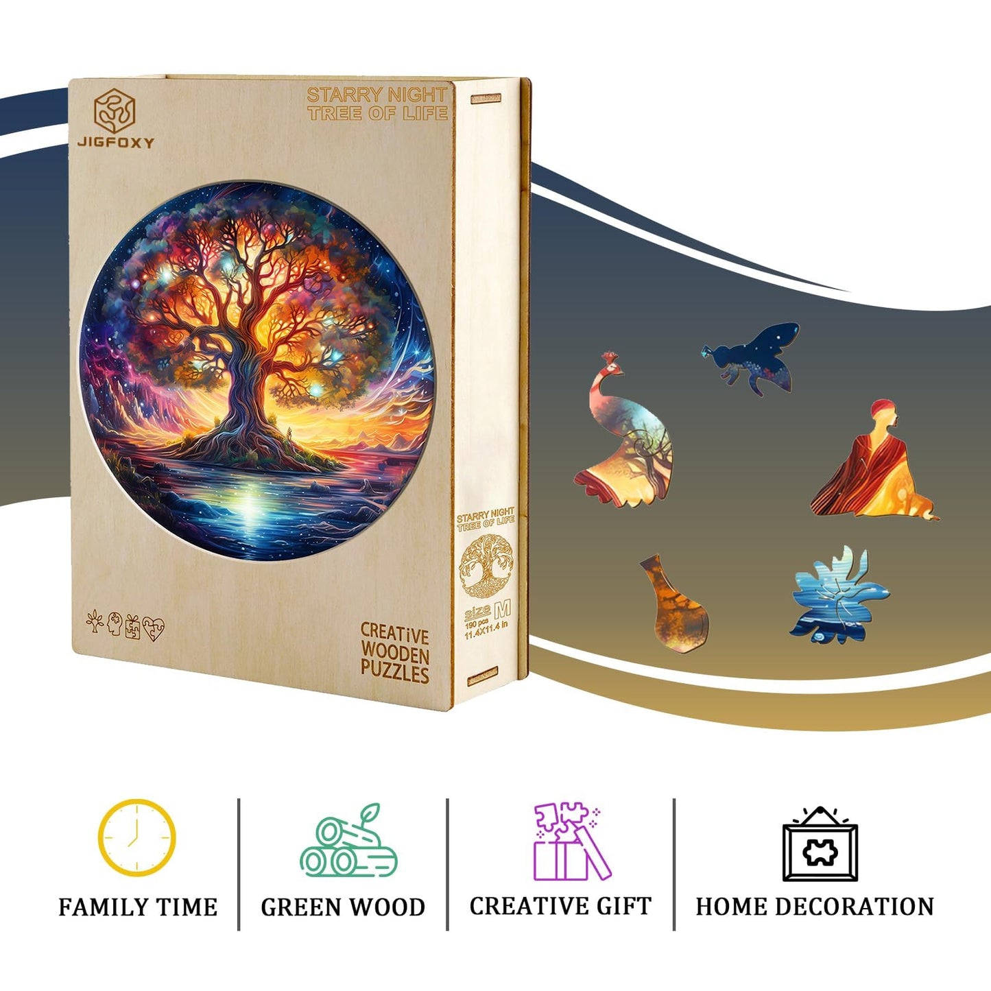 Jigfoxy Wooden Puzzles for mature-themeds  Tree of Life Wood Puzzles mature-themed  Unique Animal Shape Wooden Jigsaw Puzzles  Birthday Gifts for Puzzles Lovers Family Friend (S-8.3 * 8.3in-110 pcs)