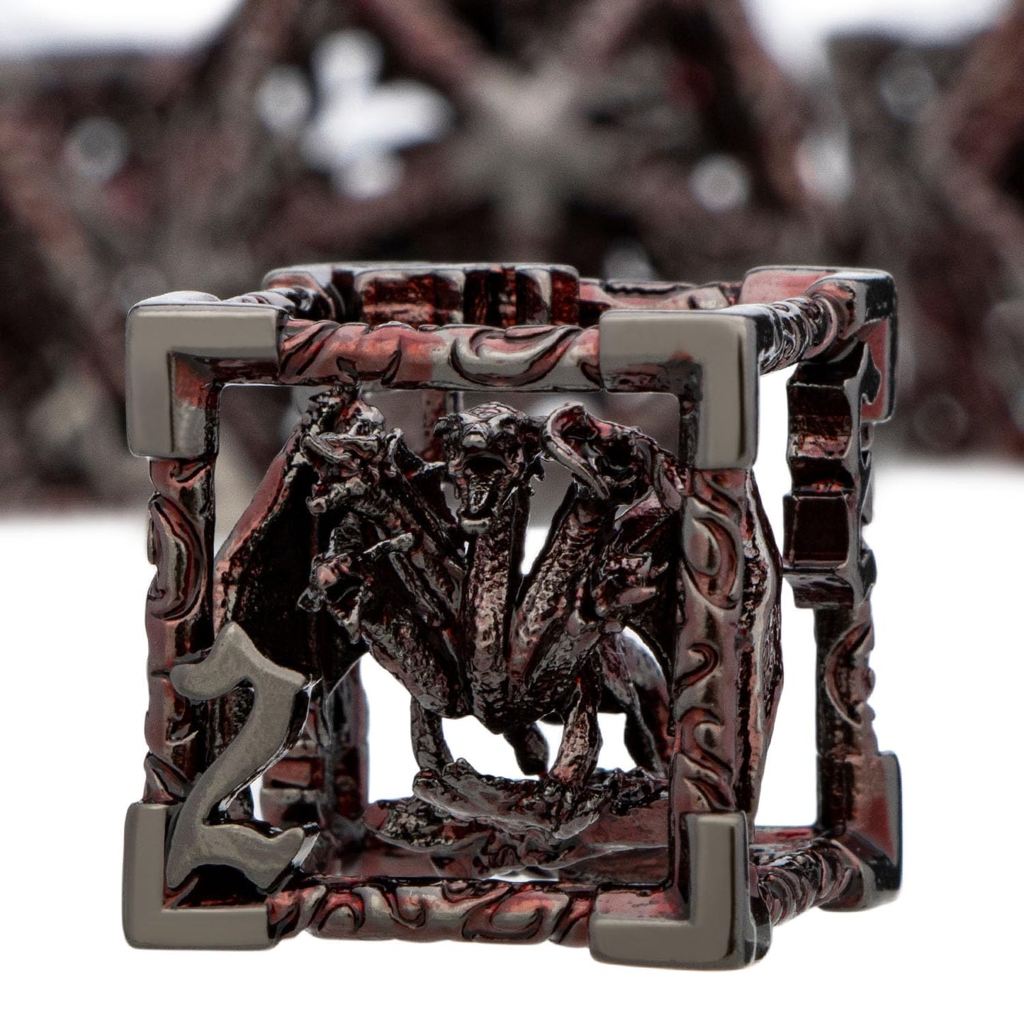 ARUOHHA Hollow DND Dice Set Black Red 5-Headed Dragon D and D Dice with Gift Box, Dungeons and Dragons Role Playing Games 7PCS M