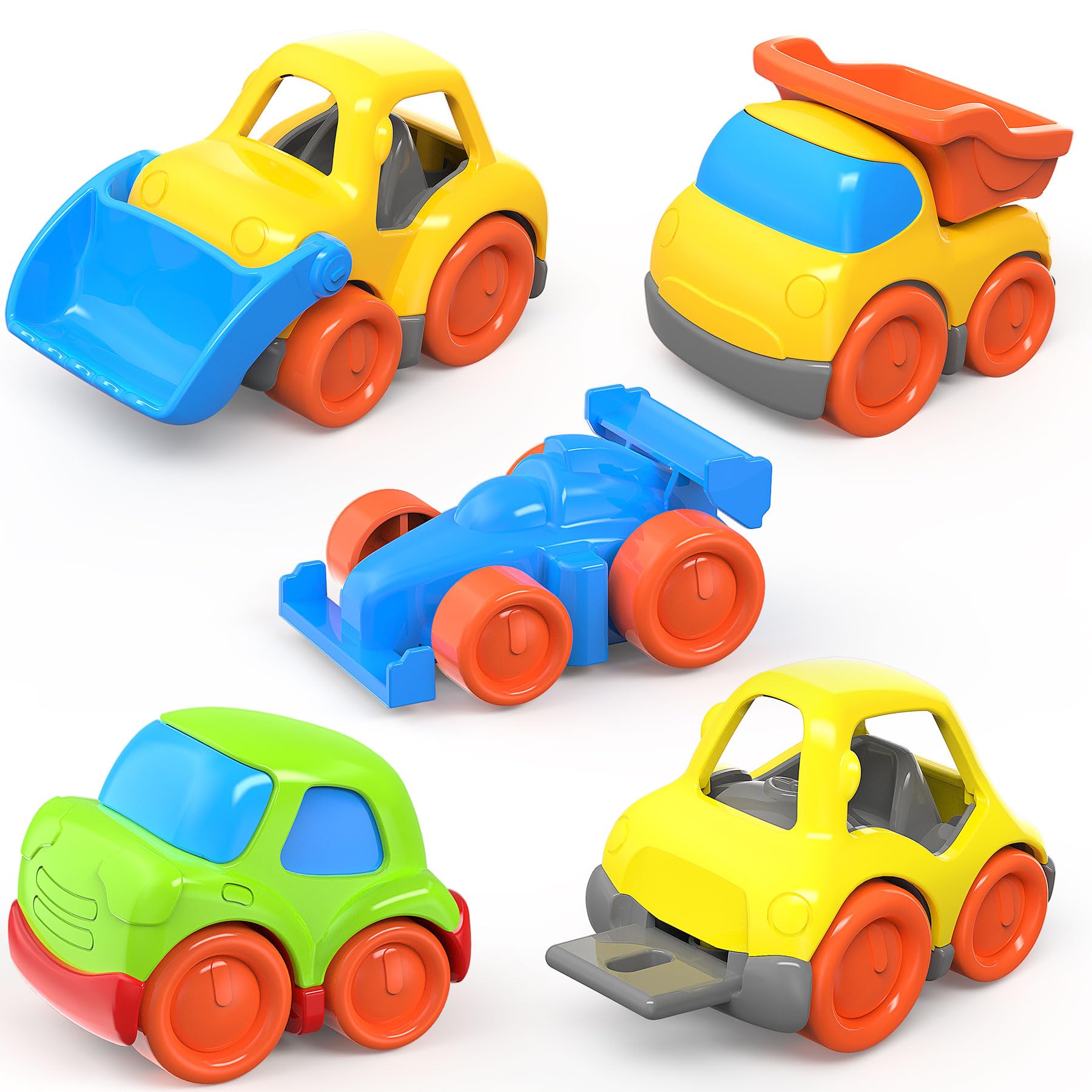 P&C 5 Pcs Toddler Mini Truck Toys for Ages 2-4, Beach Sand Outdoor Construction Toy Cars for Kids 12M+ 1 2 3 4 Years Old Boys an