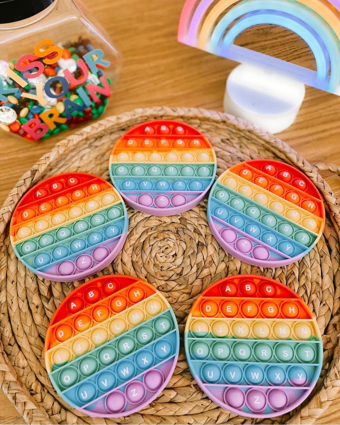 Pop-N-Teach Alphabet Pop It Rainbow Fidget Toy With Letters - 1St Grade Classroom Must Haves- Round Bubble Abc Pop Its - Popits For Kids - Toddlers Poppers Sensory Learning Toy