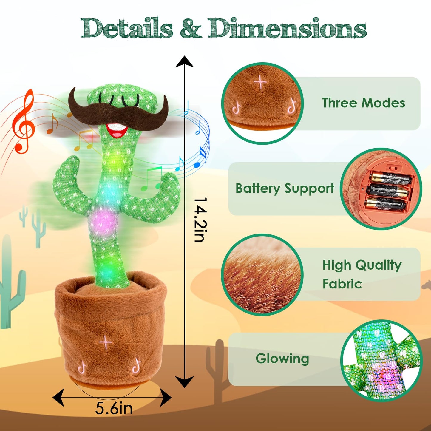 Homily Dancing Talking Cactus Toys For Baby Toys, Singing Mimicking Recording Repeating What You Say Of Boys Girls -Volume Contr