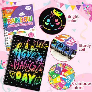Kids Art Party Favors Gifts: 16 Pack Rainbow Scratch Art Notebook Paper Birthday Party Favor Toy Girls Boys Art Craft Kit Bulk C
