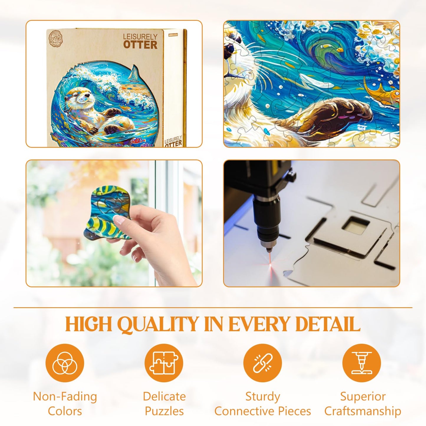 Wooden Puzzles for mature-themeds  Leisurely Otter Wood Puzzles mature-themed  Unique Animal Shaped Wooden Jigsaw Puzzle  Christmas Birthday Gifts for Puzzle Lovers  Family and Friends(S-8.5 * 8.3n 100pcs)