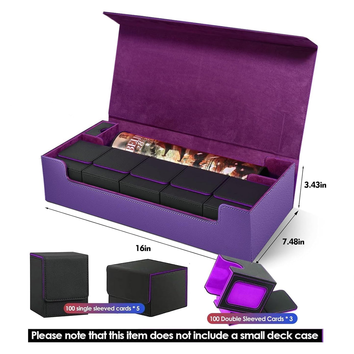 Scimi Premium Trading Card Storage Case - Holds 800+ Sleeved Cards - Purple Leather TCG Deck Box with Strong Magnet Closure