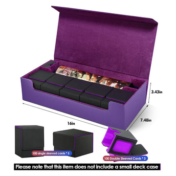 Scimi Premium Trading Card Storage Case - Holds 800+ Sleeved Cards - Purple Leather TCG Deck Box with Strong Magnet Closure