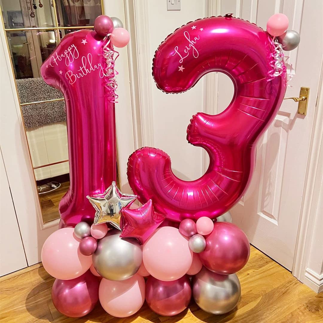BBPOOL Hot Pink 40 Inch Number 13 Balloon - Foil Mylar for Birthdays & Anniversaries