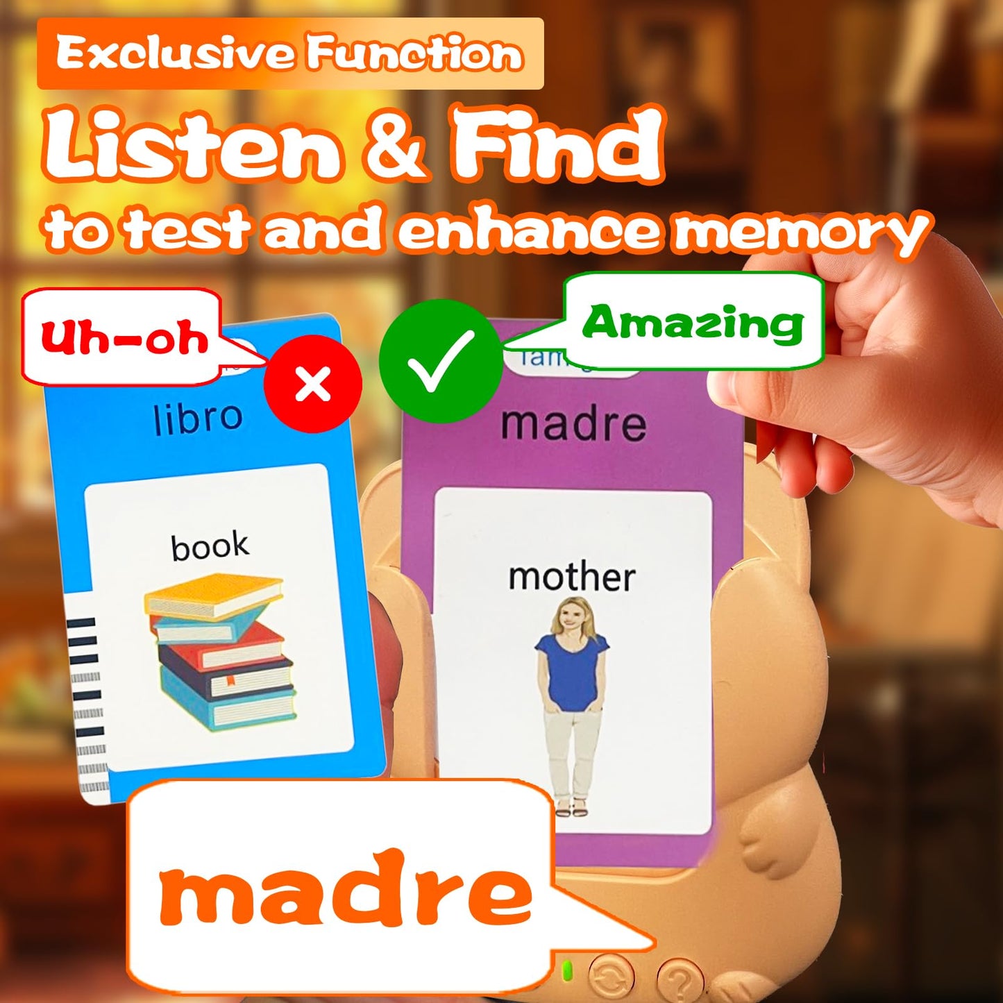 Halcontorno Talking Flash Cards For Kids - Italian Bilingual English Flashcard For Toddlers 3-12, Test Mode, 510 Sight Words, Au