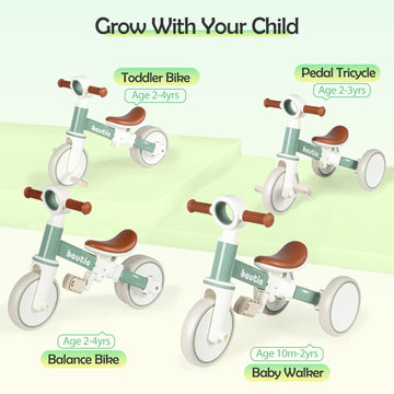 Bautia 4 In 1 Tricycle For Toddlers 1-3 Baby Balance Bike 1 2 Year Old Boy Girl Gift, Bicycle For Kids Toy With Removable Pedals