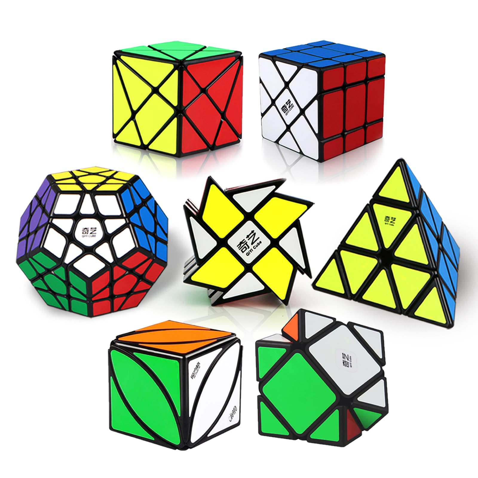 Speed Cube Set, Puzzle Cube Bundle with Axis, Fisher, Ivy, Windmill, Skew, Megaminx and Pyramid Cubes, Smooth Magic Cubes Collec
