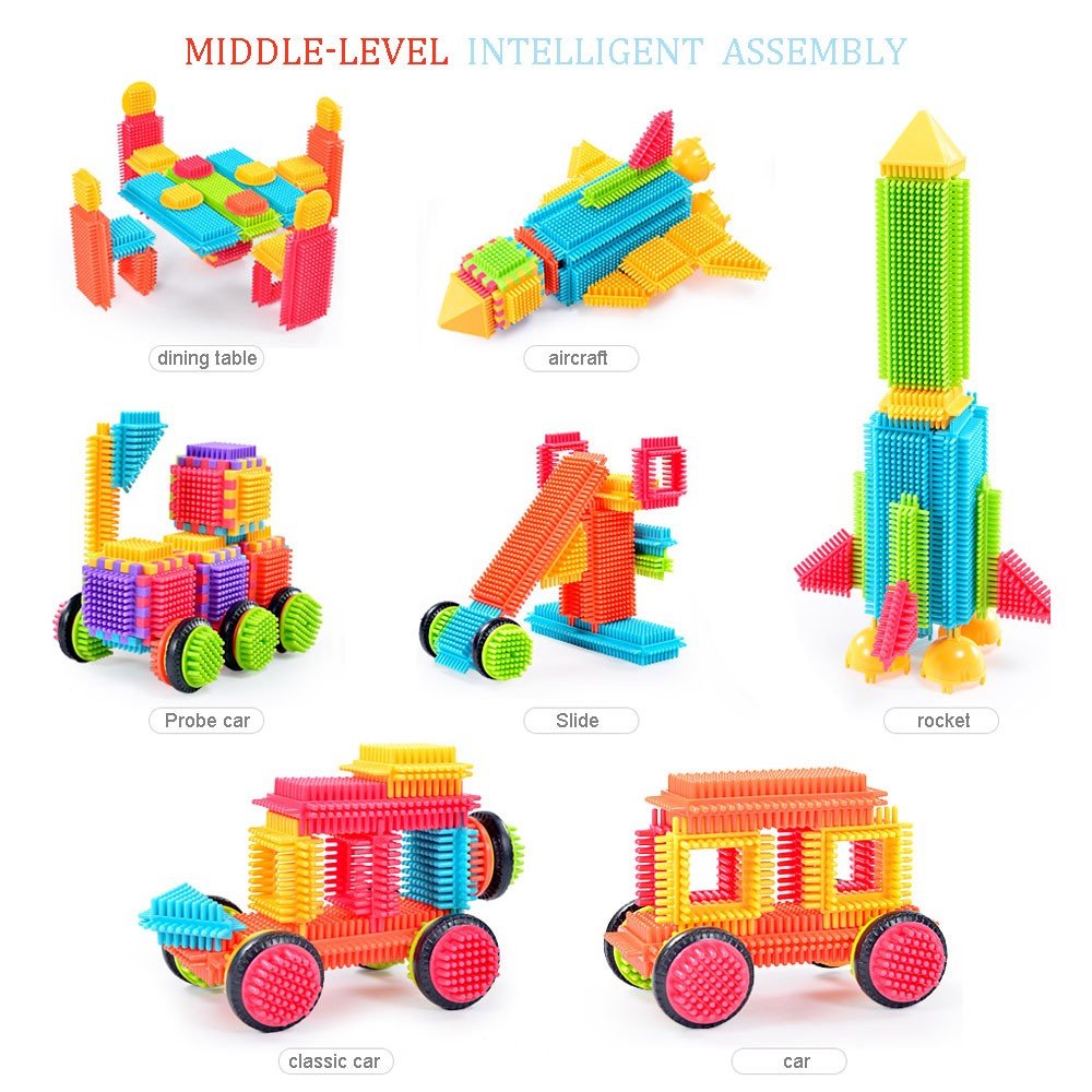 Teytoy 100 Pcs Bristle Shape Building Blocks Toy Set - Assorted Color, Plastic, Model 01 for Toddlers and Kids