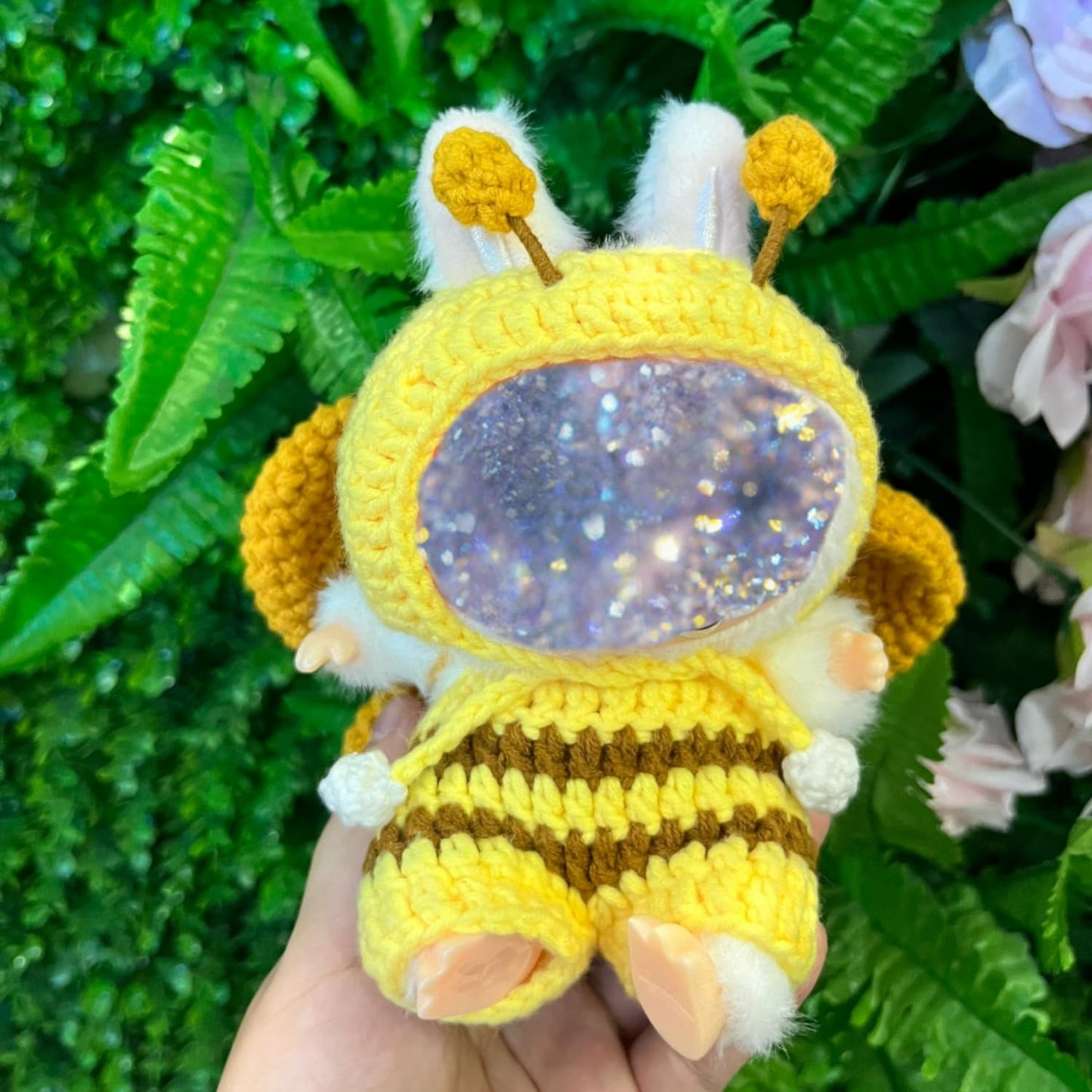3-Piece Clothes for Doll 15-17cm Cute Bee Outfit for 6.7 Inch (17cm) Handcrafted Crochet Dress up Bee Style Outfits with Hat Overall Wings (No Doll Included) (Yellow)