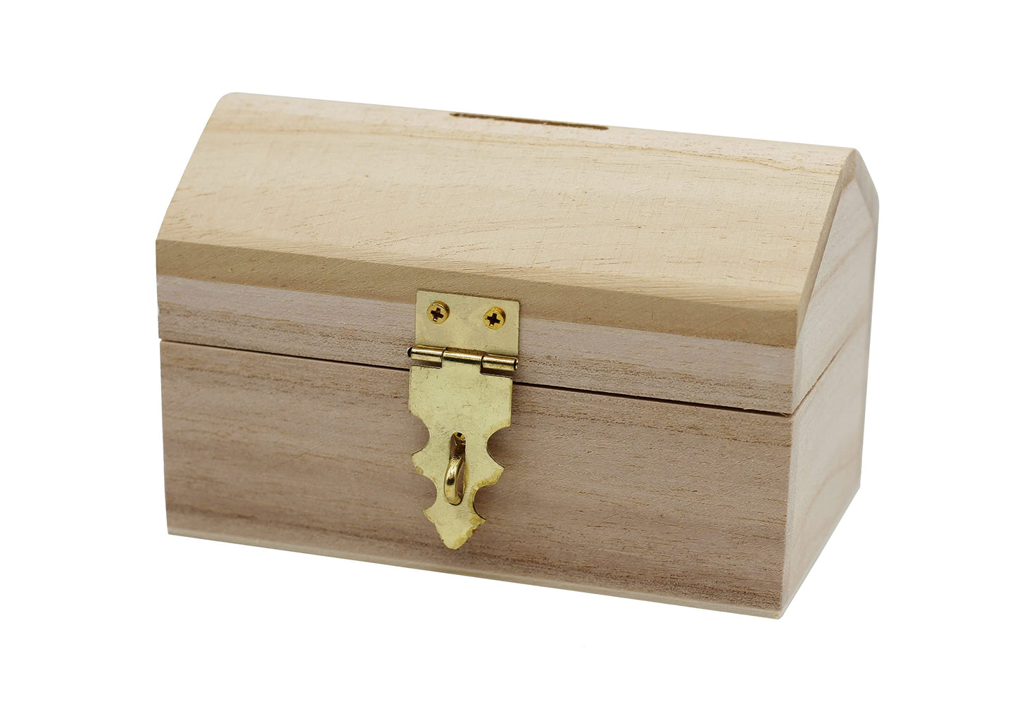 Creative Hobbies Pack Of 6 Ready To Decorate Wood Treasure Chest Box Savings Bank With Coin Slot, Hinged Lid And Lockable Front Clasp, Diy Craft