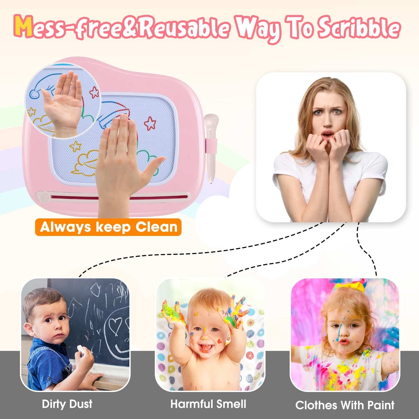 Smasiagon Magnetic Drawing Doodle Board for Toddlers, Educational Toy for Ages 1-3, Baby Pink, ABS, Model GQHB-01