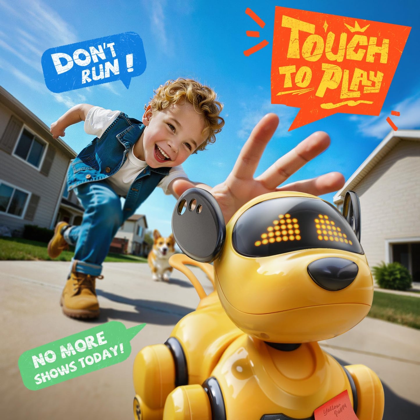 Ruko Smart Robot Dog Toy for Kids, Interactive Puppy with Remote, Yellow, Model 18011, Programmable LED Expressions, Ages 3-8