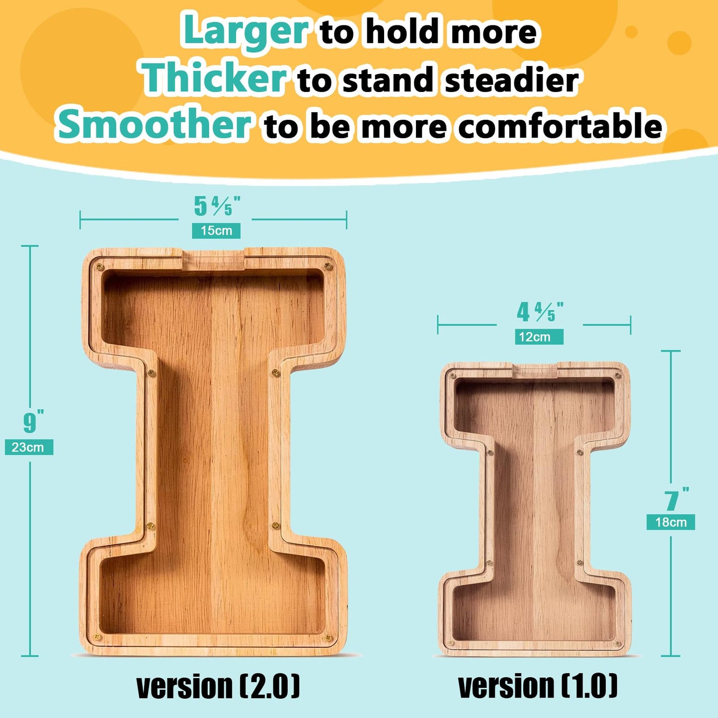 SummiDate Wooden Letter Piggy Bank| Piggy Bank for Boys Girls Toddler| Alphabet I Money Bank| Coin Bank Birthday Gift for Kids|Birthday Gift for Kids (I)