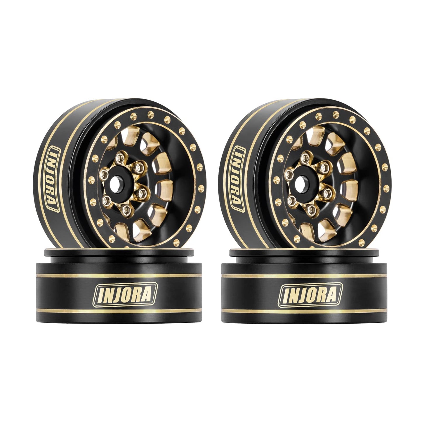 INJORA 1.0 Plus Brass Beadlock Wheel Rims 4PCS 12-Spoke Wheels for TRX4M SCX24 FCX24 1/24 1/18 RC Crawler,42g/pcs(Black&Gold)